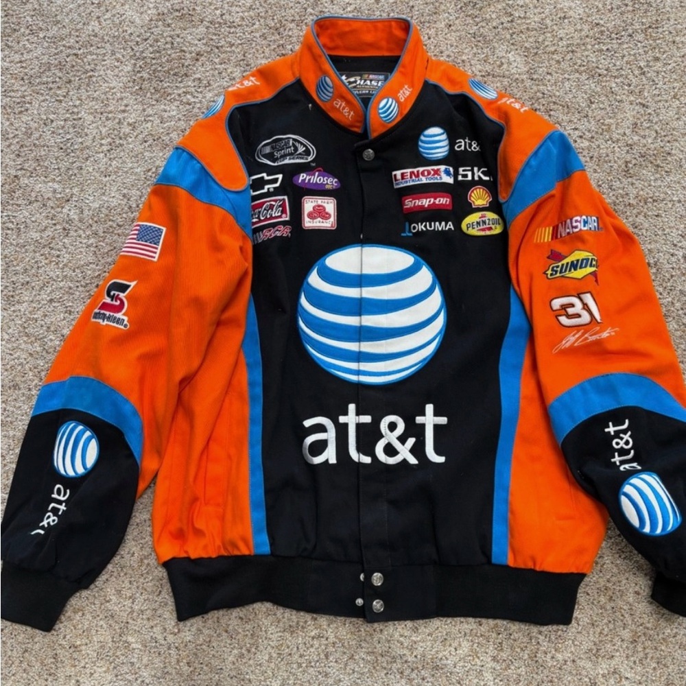 Chase Authentics Orange and Black Jeff Burton AT&T Nascar Racing Jacket size XXL